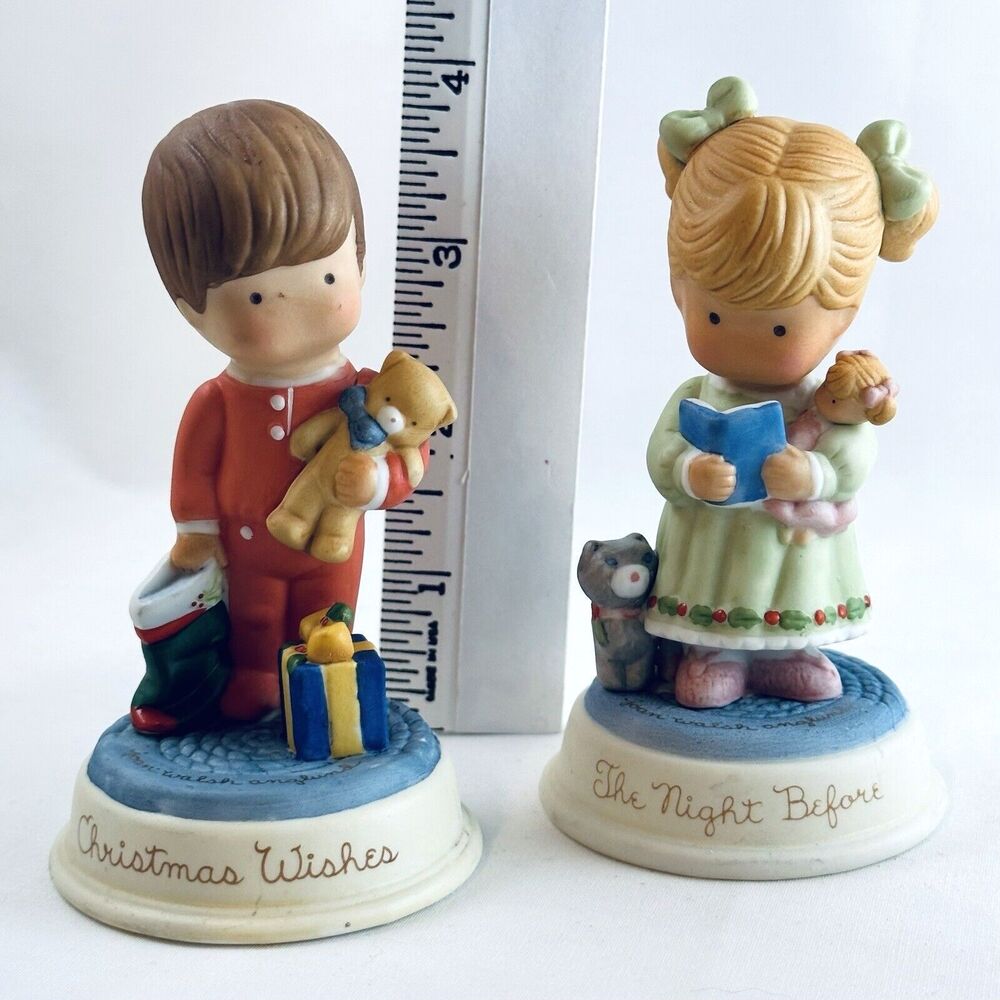 Set of 2 Avon Figurines Boy & Girl Christmas Wishes & The Night Before J Anglund